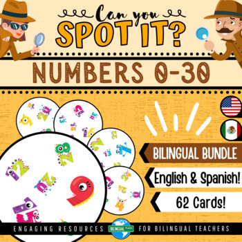 Preview of Can You Spot It? READING NUMBERS 0-30 Bilingual Bundle | Back to School Game