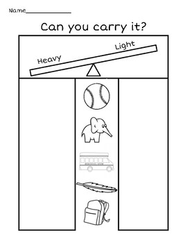 Can you carry it? Weight Kindergarten worksheet by Suzanne Costanzo