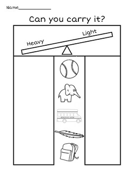 Preview of Can you carry it? Weight Kindergarten worksheet