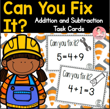 Preview of Can you fix it? Addition and Subtraction Math Task Cards for Kindergarten