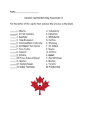 Canada Capitals Matching Assessments Quiz (two forms)