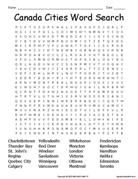 Preview of Canada Cities Word Search - Canada Cities Words Puzzles