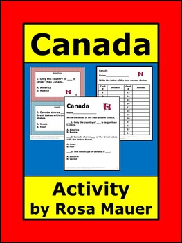 Preview of Canada Countries of the World Multiple Choice Task Cards and Worksheet