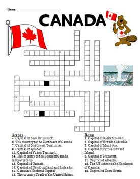 Canada Crossword Puzzle by From Miss McMullen s Classroom to Yours