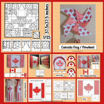 Preview of Canada Day Activities Flag Craft Math Coloring Pages Hat Pinwheel Bulletin Board