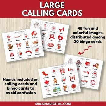 Canada Day Bingo Game for Kids - 30 Game Cards and 48 calling cards