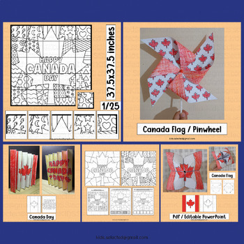 Preview of Canada Day Craft Flag Activities Coloring Pages Bulletin Board Math Pinwheel Pop