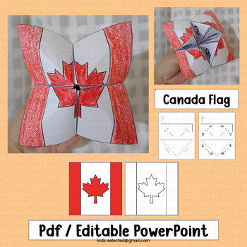 Preview of Canada Day Craft Flag Cootie Catcher Writing Coloring Activities Canadian Game