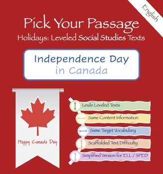 Preview of Canada Day (Independence Day) - Leveled Text Passages