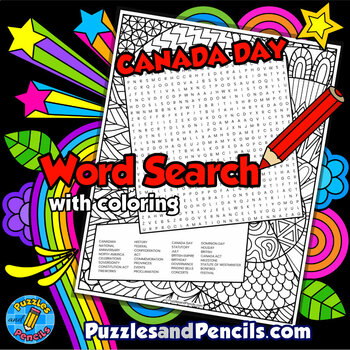 Preview of Canada Day Word Search Puzzle Activity Page with Coloring | History of Canada