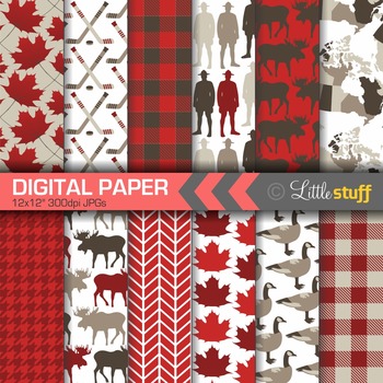 Preview of Canada Digital Paper Pack, Canadian Digital Backgrounds, Canada Scrapbook Paper