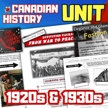 Preview of Canadian History 1920s & 1930s Unit - Stock Market, Prohibition, Depression