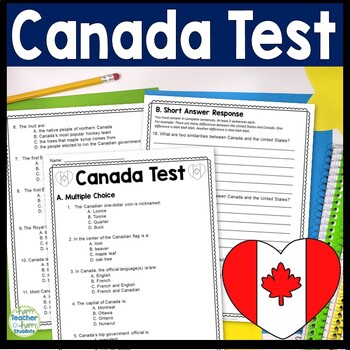Preview of Canada Test | 4-Page Canada Quiz with Answer Key | Elementary Age Level