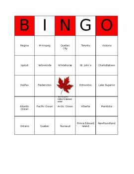 Preview of Canada Geography Bingo