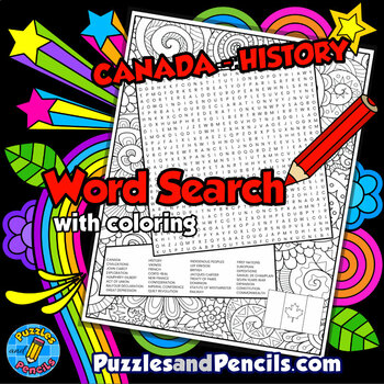 Preview of Canada History Word Search Puzzle Activity Page & Coloring | History of Canada