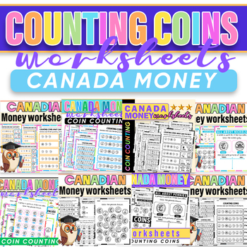Preview of Canada Money Worksheets Coin Counting Grade Math Money Word Problems Bundle