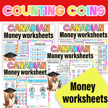Preview of Canada Money Worksheets Coin Counting |I dentify and Count Canadian Coins Money