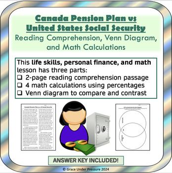 Preview of Canada Pension Plan CPP vs US Social Security: Reading Comp, Venn Diagram & Math