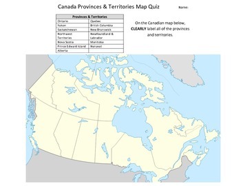 Preview of Canada Provinces & Territories Map Quiz