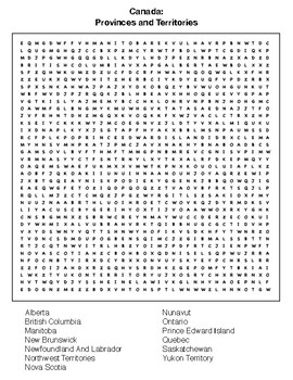 Canada- Provinces and Territories. map crossword and word search