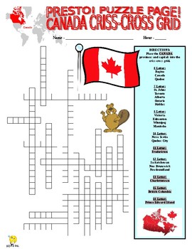 Preview of Canada Puzzle Page (Wordsearch and Criss-Cross / Geography / Country / SUB)