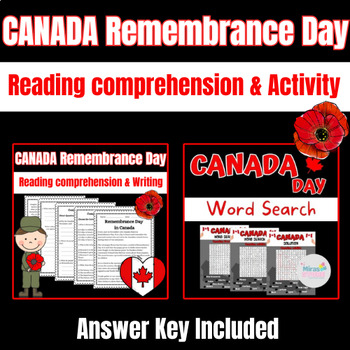 Preview of Canada Remembrance Day Pack: Reading Comprehension, Writing, and Word Search