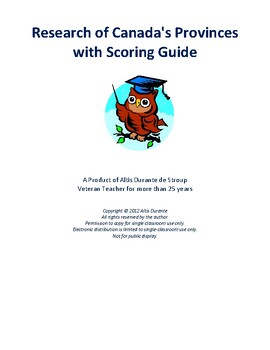 Preview of Canada: Research of Canada's Provinces with Scoring Guide