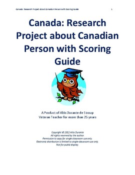 Preview of Canada: Research of Canadian Person with Scoring Guide