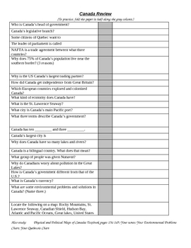 Preview of Canada Test Review Sheet