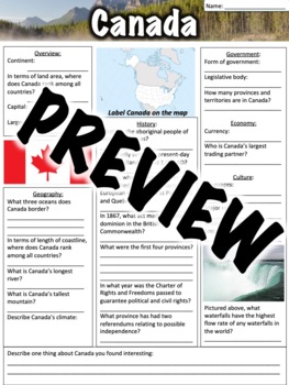 Preview of Canada Worksheet