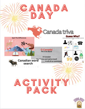 Preview of Canada day Activity Pack - word search, spot the difference, colour, trivia