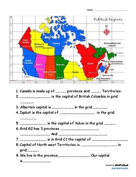Canada provinces and territories Grid mapping worksheet by ...