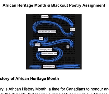 Preview of Canada's African Heritage Month: Blackout Poetry Assignment