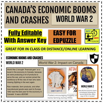 Preview of Canada's Economic Booms and Crashes- WW2 (Fully Editable/Answer Key)