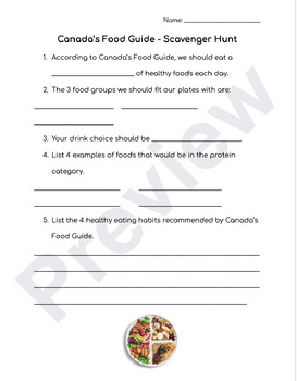 Preview of Canada's Food Guide - Scavenger Hunt