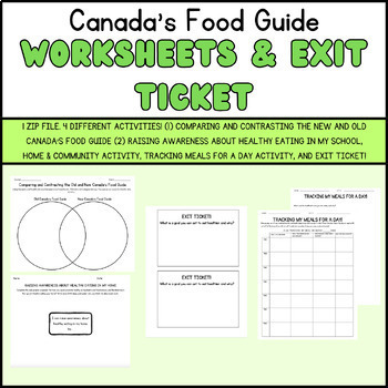 Preview of Canada's Food Guide Worksheets and Exit Ticket package