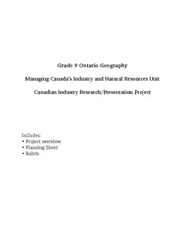 Preview of Canada's Industries Project- Ontario Geography