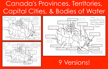 Preview of Mapping Canada's Provinces, Territories, Capital Cities, & Bodies of Water