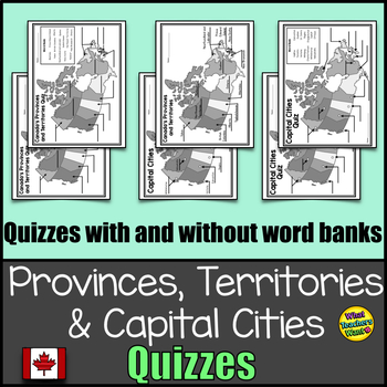 Preview of Canada's Provinces, Territories and Capital Cities Map Quizzes Distance Learning