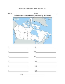 Preview of Canada's Provinces/ Territories and Capitals Quiz (Ontario Curriculum)