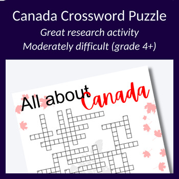 Preview of Canada trivia crossword puzzle perfect for substitute teachers! (grades 4+)