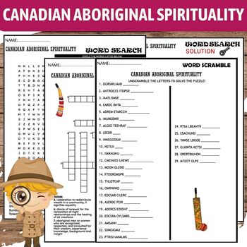 Preview of Canadian Aboriginal Spirituality Worksheets PUZZLE Crosswords ,Wordsearch