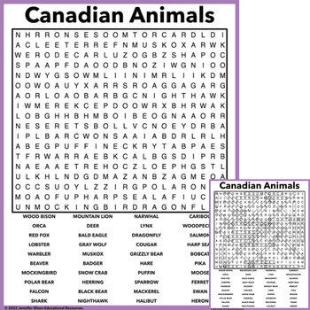 Preview of Canadian Animals Word Search