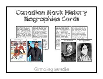 Preview of Canadian Black History Month Biography Cards