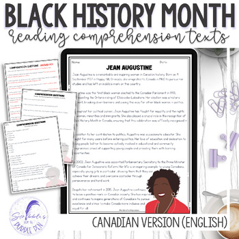Preview of Canadian Black History Month Reading Comprehensions - ENGLISH Version