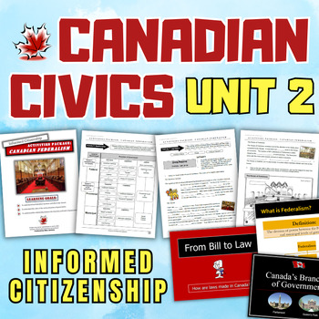 Preview of Canadian Civics Unit 2: Parliament, Leaders, Political Parties, Elections, Laws
