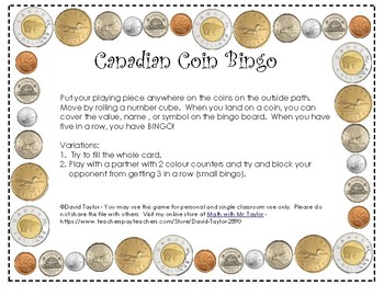 canadian coins bingo by david taylor teachers pay teachers