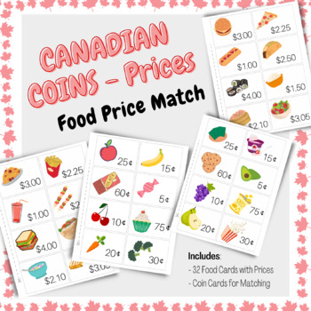 Preview of Canadian Coins - Food Price Match Activity