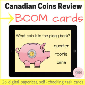 Preview of Canadian Coins Review Digital Task Cards with BOOM Cards for Kindergarten