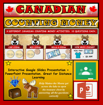 Preview of Canadian Currency, Counting Money:  Google Slides, Distance Learning + PPT